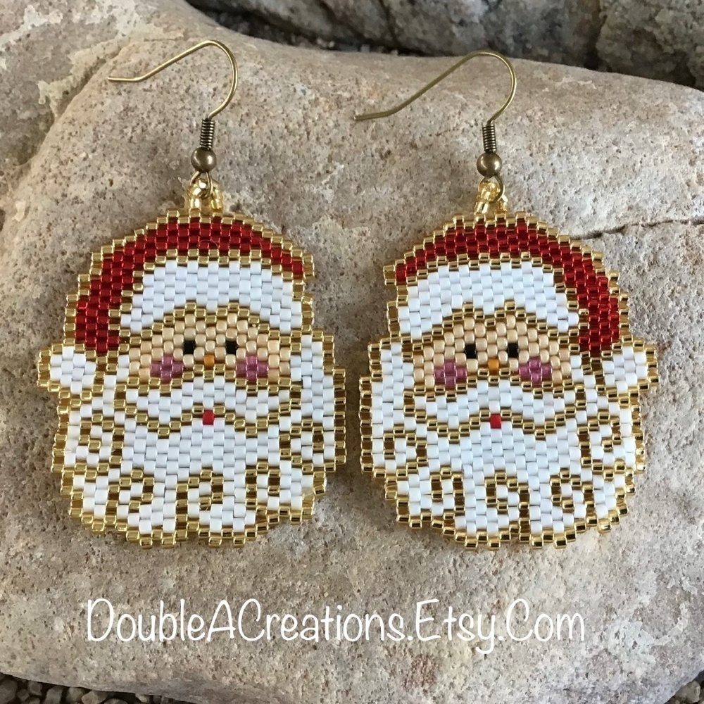 Santa Clause Beaded Earrings, New, Handmade By Me